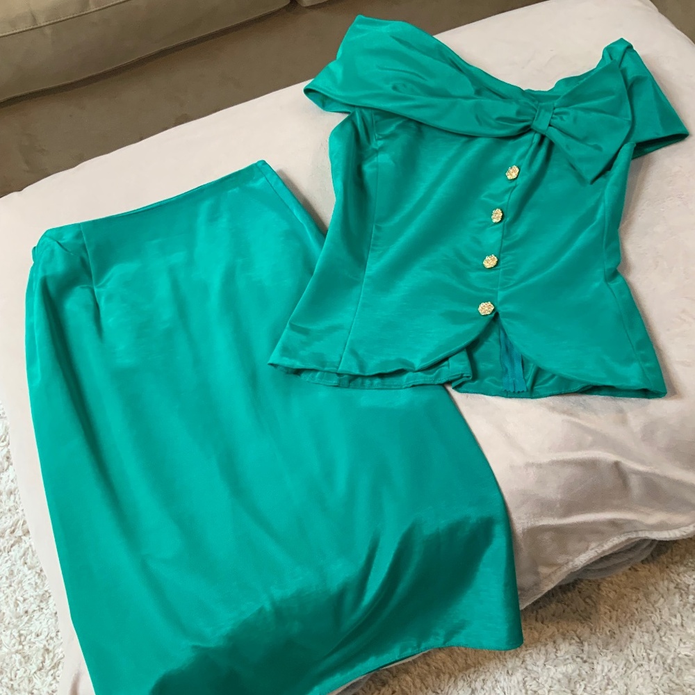 Jordan Fashions Green 11/12 Top Skirt Wedding Guest Party Formal Vintage